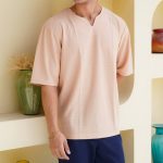 تیشرت مردانه آستین کوتاه سوزنی یقه کوبایی