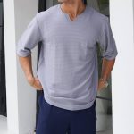 تیشرت مردانه آستین کوتاه سوزنی یقه کوبایی