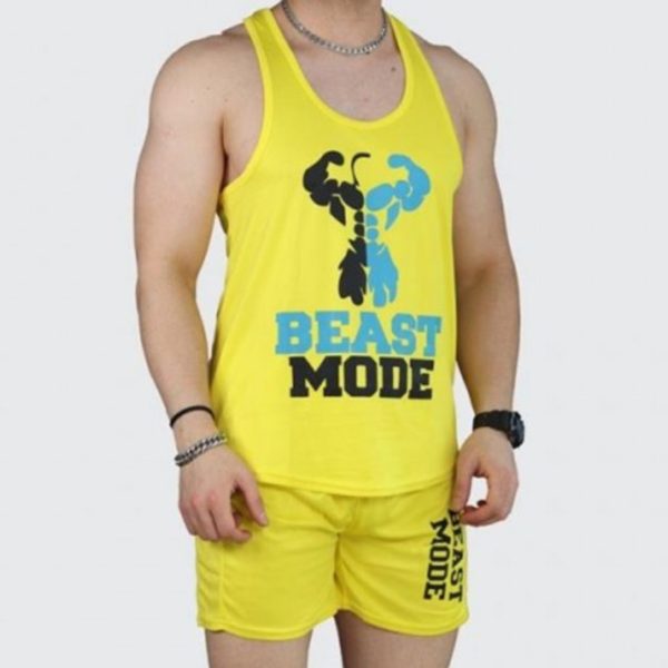ست مردانه تاپ و شلوارک بدنسازی سوزنی beast mode