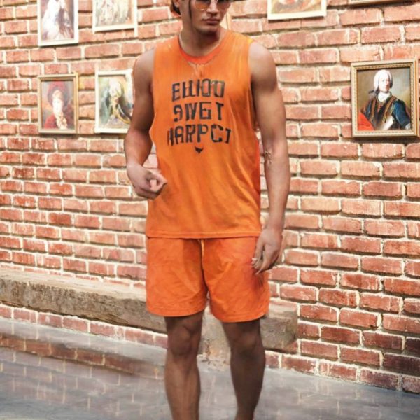 ست ورزشی مردانه شلوارک و رکابی حلقه ای دورس پنبه