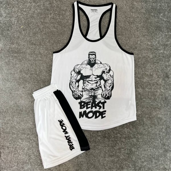 ست ورزشی مردانه رکابی قهرمانی و شلوارک انگیزشی Beast Mode