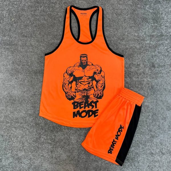 ست ورزشی مردانه رکابی قهرمانی و شلوارک انگیزشی Beast Mode