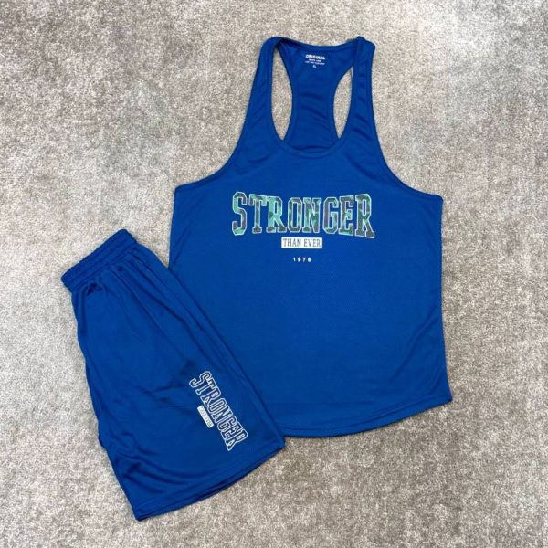 ست ورزشی مردانه رکابی قهرمانی و شلوارک کندویی Stronger