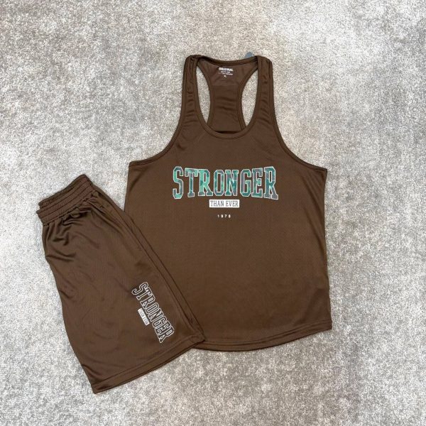 ست ورزشی مردانه رکابی قهرمانی و شلوارک کندویی Stronger